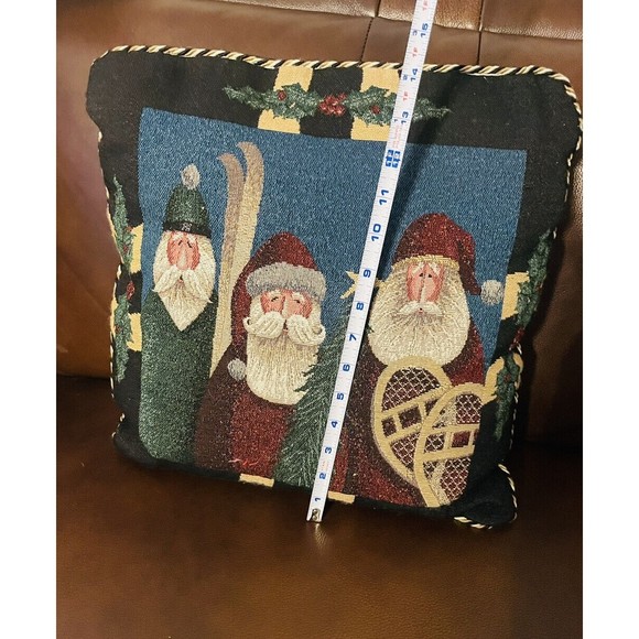 Vintage Tapestry Needlepoint Santa Christmas Throw Pillow 18”x 18" - Picture 3 of 5